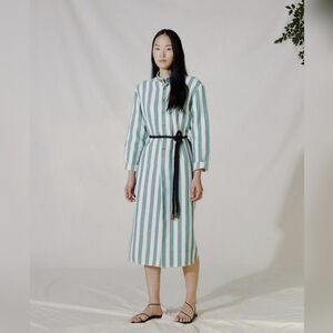 Attersee The Caftan Green Striped Midi Linen Blend Dress